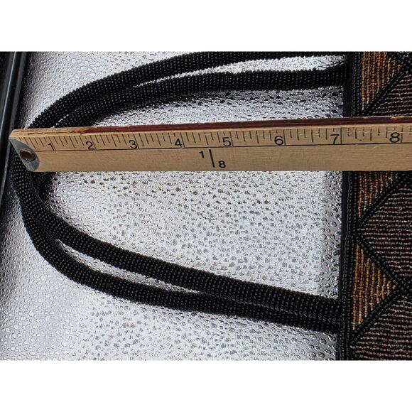 Handmade Black Beaded Floral Pattern Evening Bag With Dual Handles Zipper - Picture 5 of 16